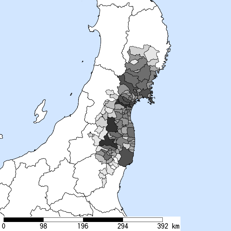 推定震度5強以上の震度遭遇人口地図