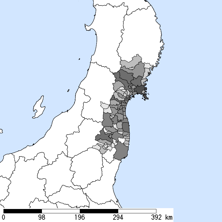 推定震度6弱以上の震度遭遇人口地図