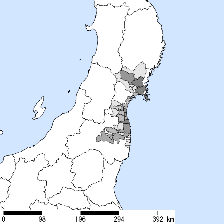 推定震度6強以上の震度遭遇人口地図