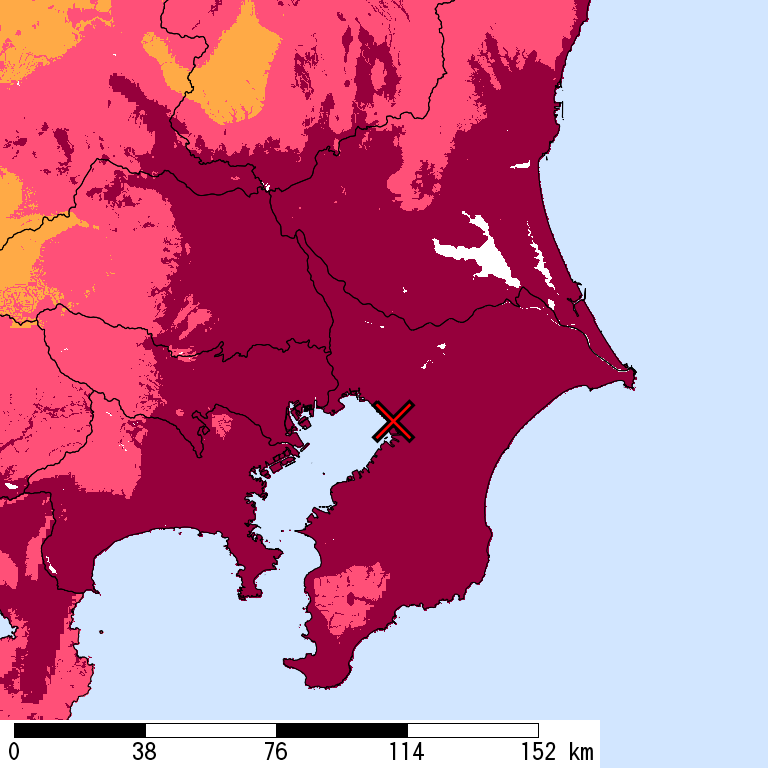 再現期間50000年相当の計測震度分布地図
