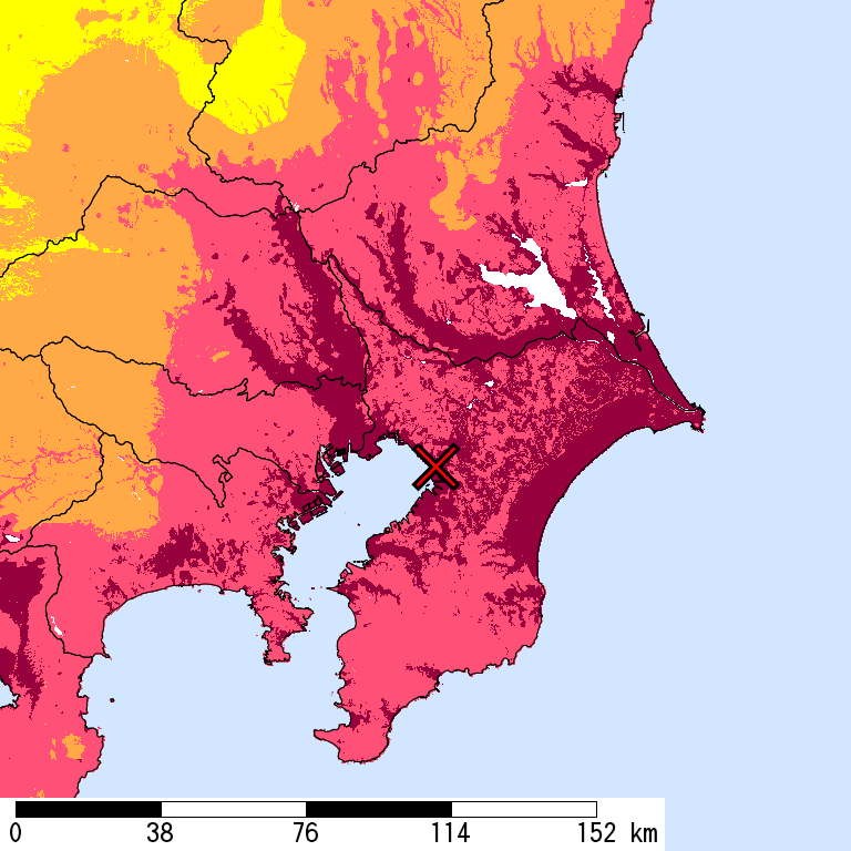 50年間超過確率2%の計測震度分布地図