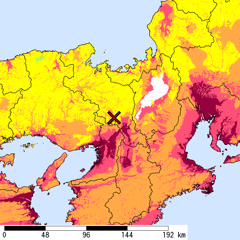 50年間超過確率2%の計測震度分布地図