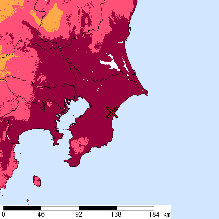 再現期間50000年相当の計測震度分布地図