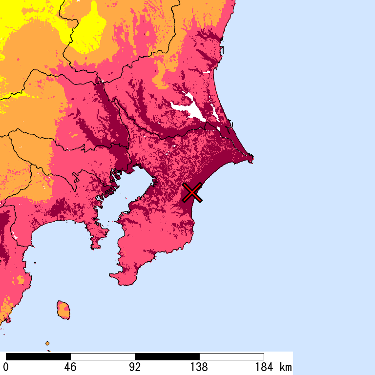 50年間超過確率2%の計測震度分布地図