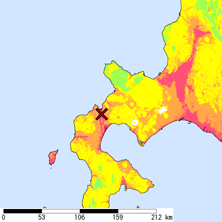 50年間超過確率2%の計測震度分布地図