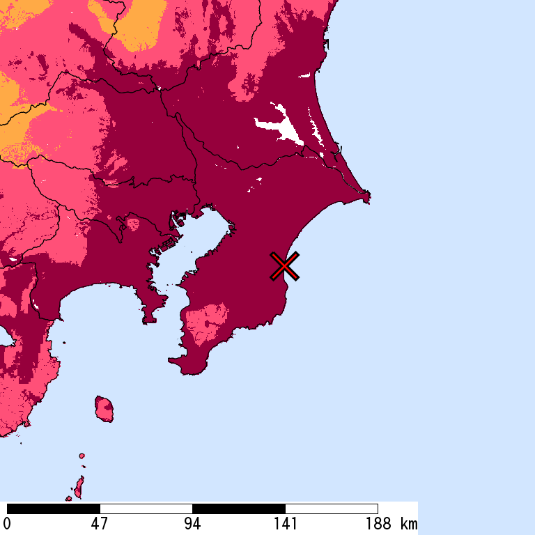 再現期間50000年相当の計測震度分布地図