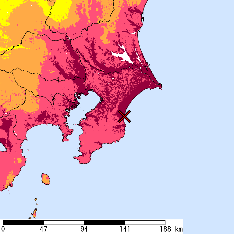 50年間超過確率2%の計測震度分布地図