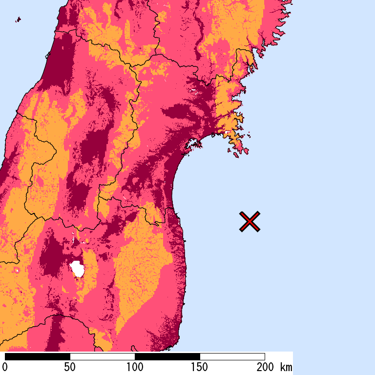 再現期間50000年相当の計測震度分布地図