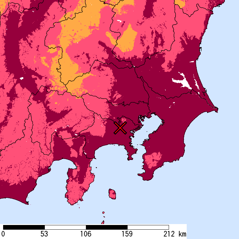 再現期間50000年相当の計測震度分布地図