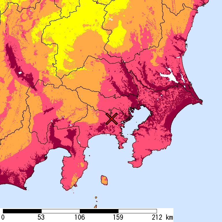 50年間超過確率2%の計測震度分布地図