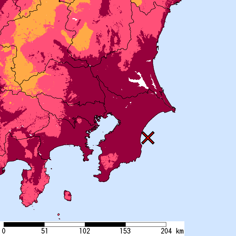 再現期間50000年相当の計測震度分布地図