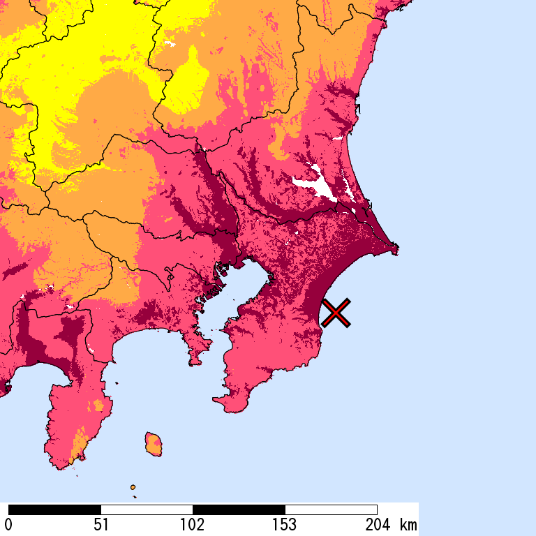 50年間超過確率2%の計測震度分布地図