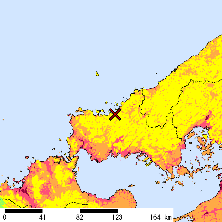 50年間超過確率2%の計測震度分布地図