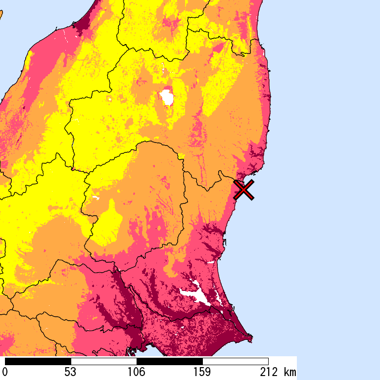 50年間超過確率2%の計測震度分布地図