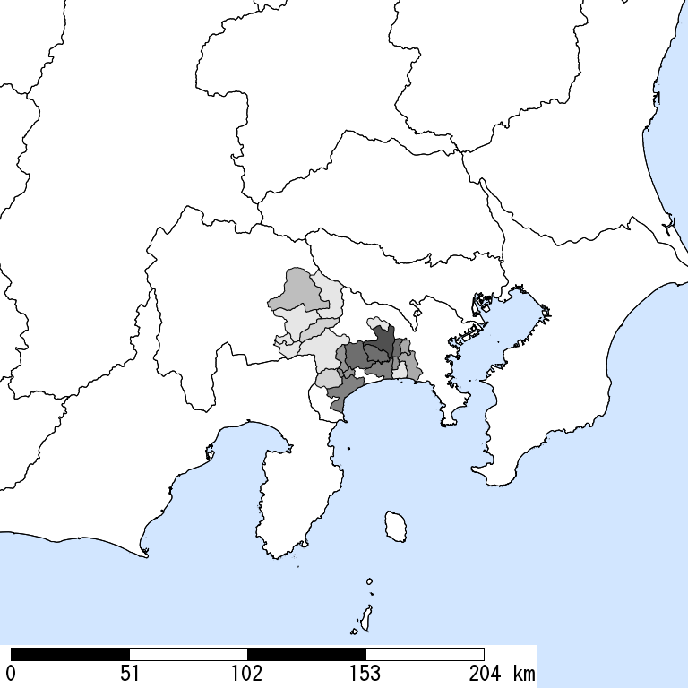 推定震度5弱以上の震度遭遇人口地図