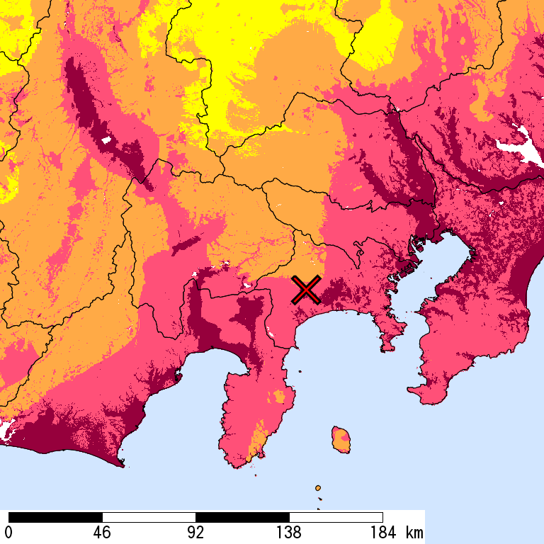 50年間超過確率2%の計測震度分布地図