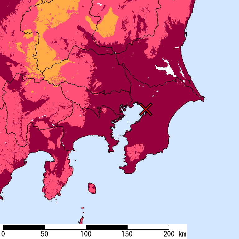 再現期間50000年相当の計測震度分布地図