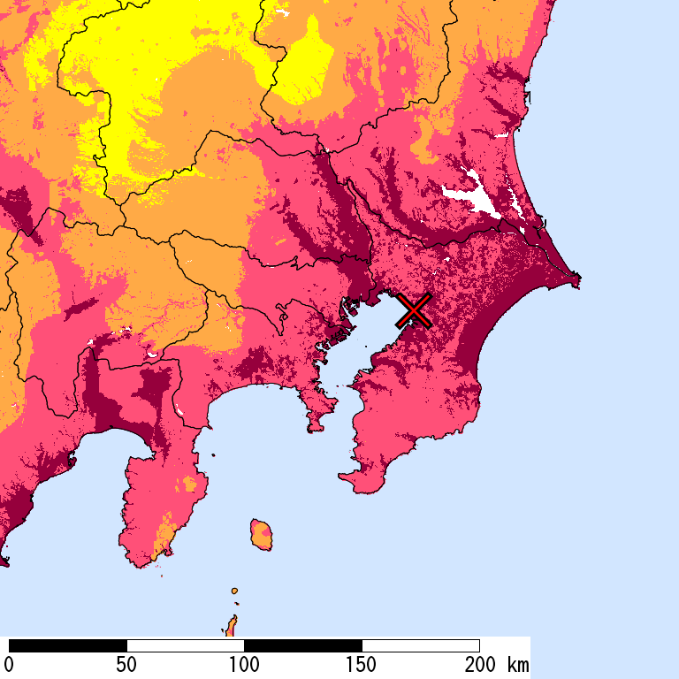 50年間超過確率2%の計測震度分布地図