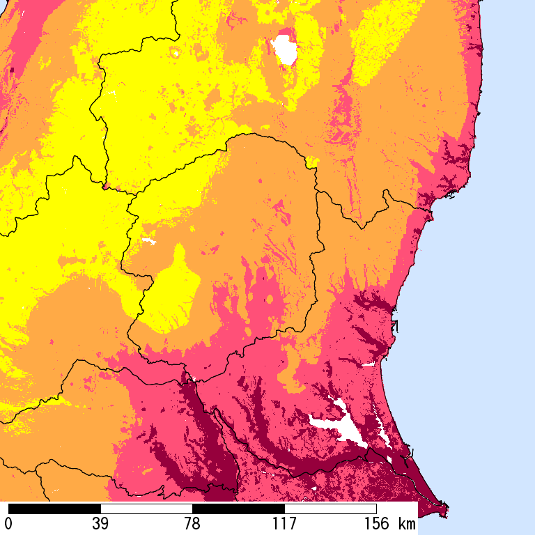 50年間超過確率2%の計測震度分布地図