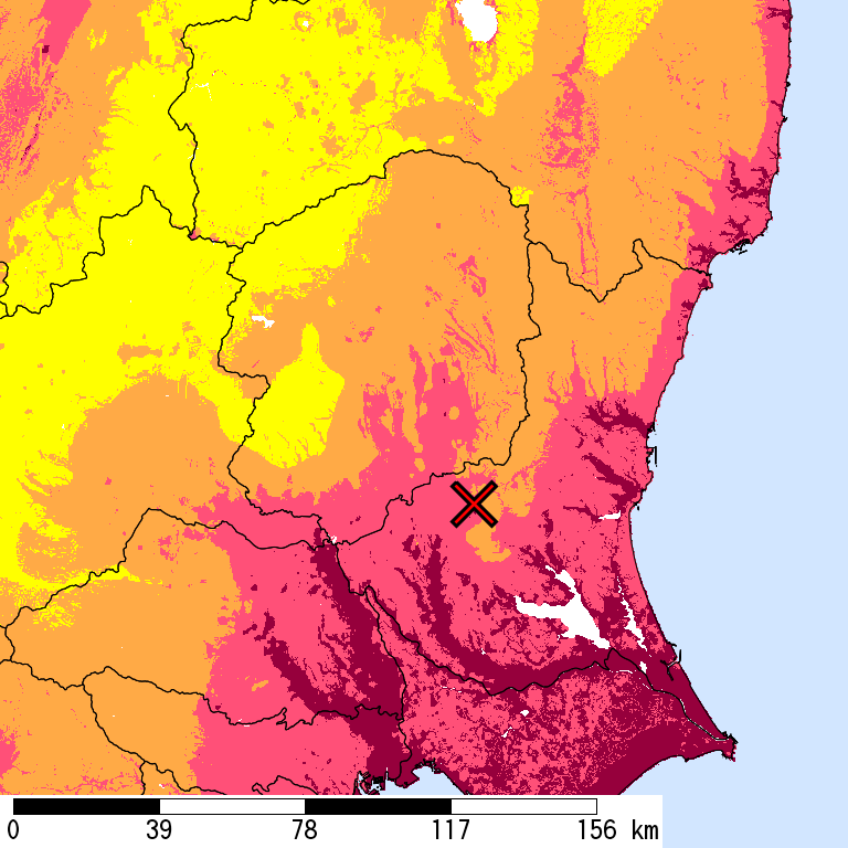50年間超過確率2%の計測震度分布地図