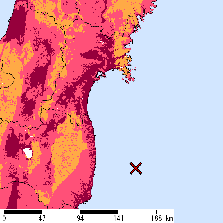 再現期間50000年相当の計測震度分布地図