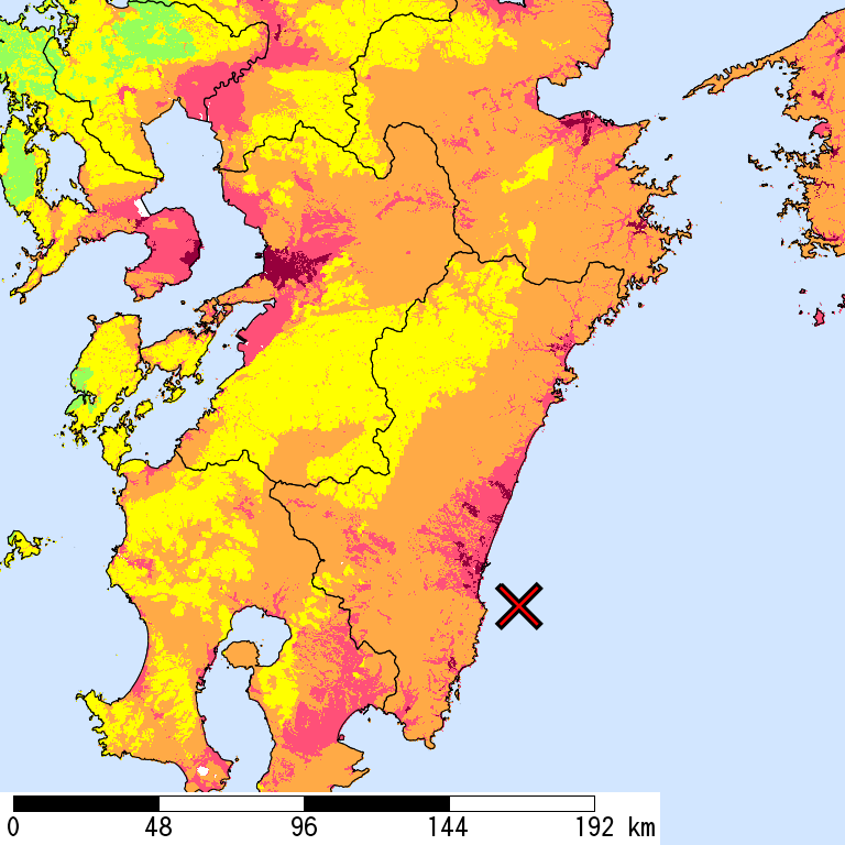 50年間超過確率2%の計測震度分布地図