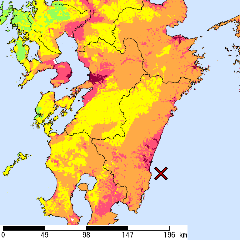 50年間超過確率2%の計測震度分布地図