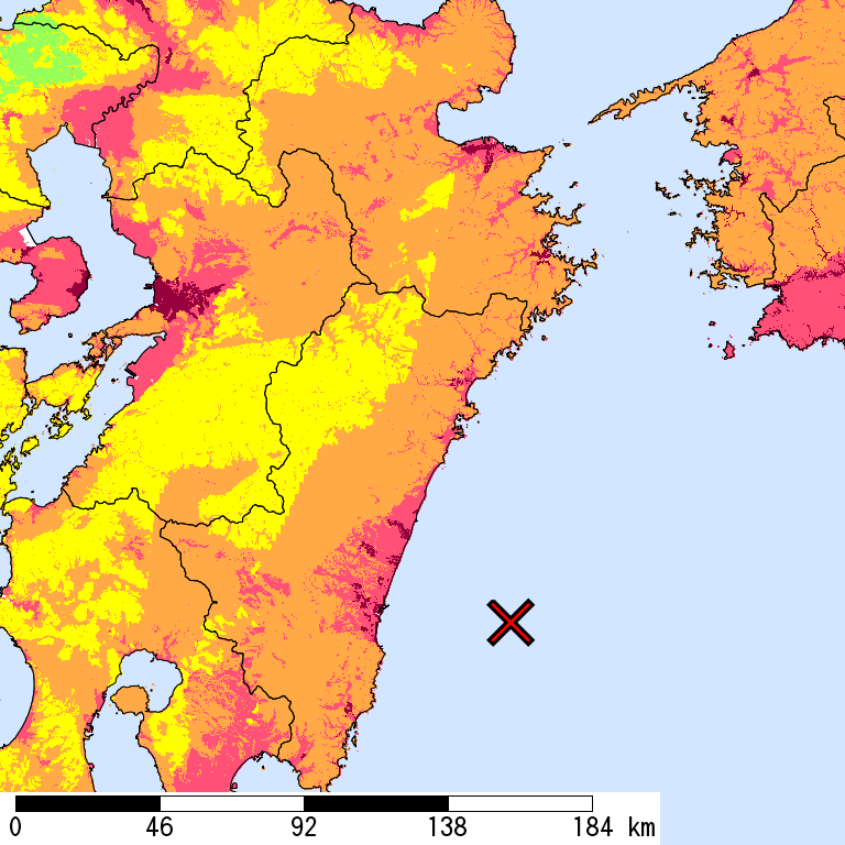 50年間超過確率2%の計測震度分布地図