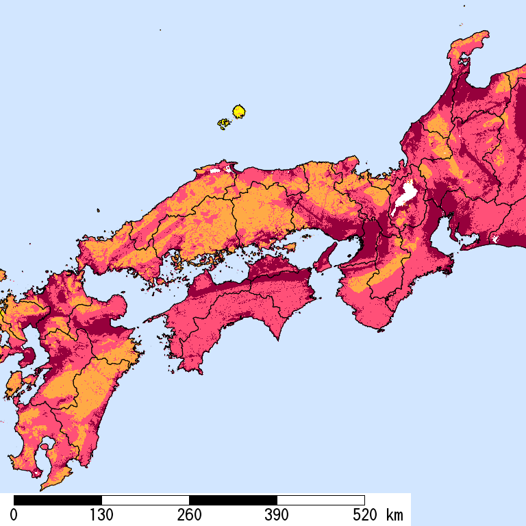 再現期間50000年相当の計測震度分布地図