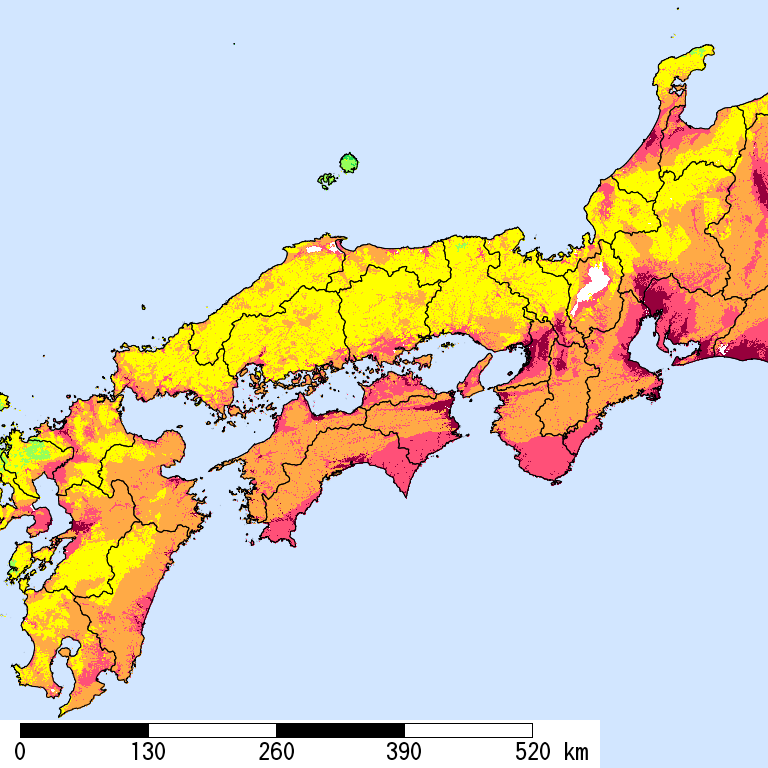 50年間超過確率2%の計測震度分布地図