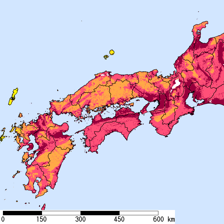 再現期間50000年相当の計測震度分布地図