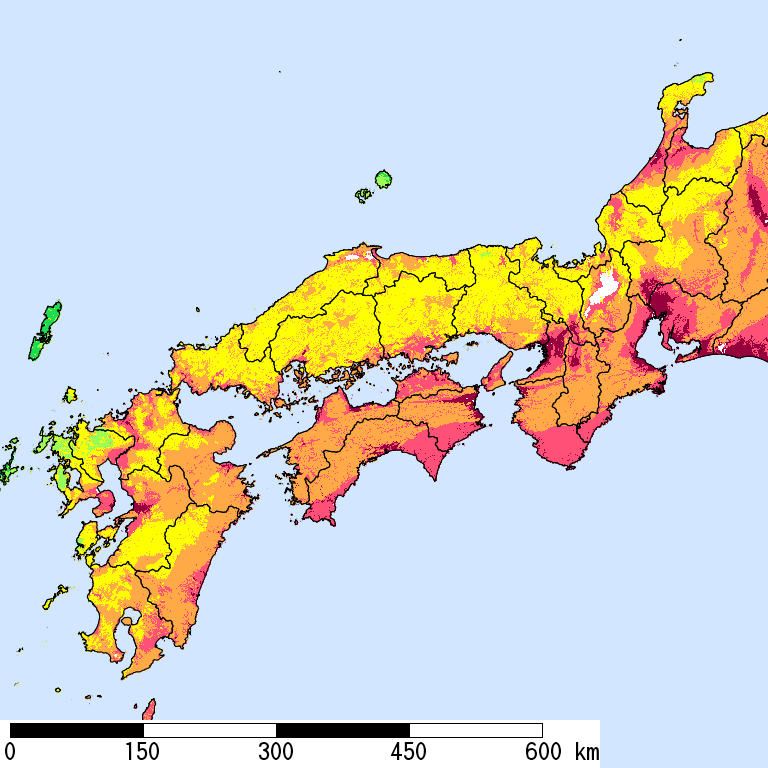 50年間超過確率2%の計測震度分布地図