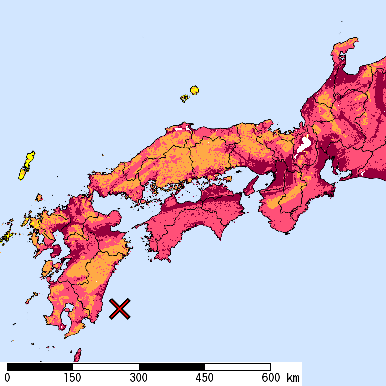 再現期間50000年相当の計測震度分布地図