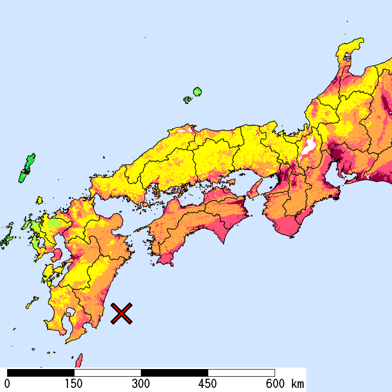 50年間超過確率2%の計測震度分布地図