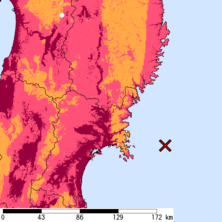 再現期間50000年相当の計測震度分布地図