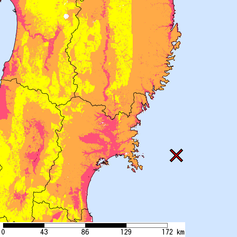 50年間超過確率2%の計測震度分布地図