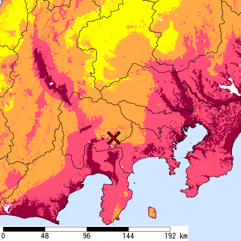 50年間超過確率2%の計測震度分布地図