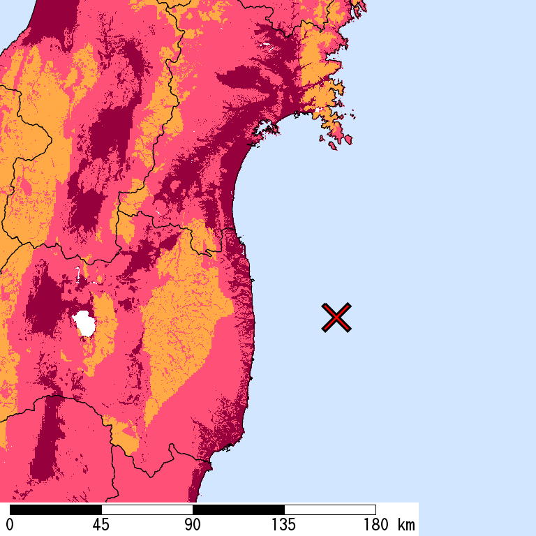再現期間50000年相当の計測震度分布地図