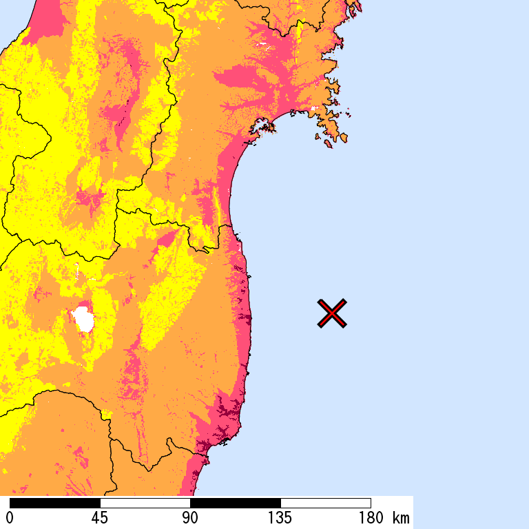 50年間超過確率2%の計測震度分布地図