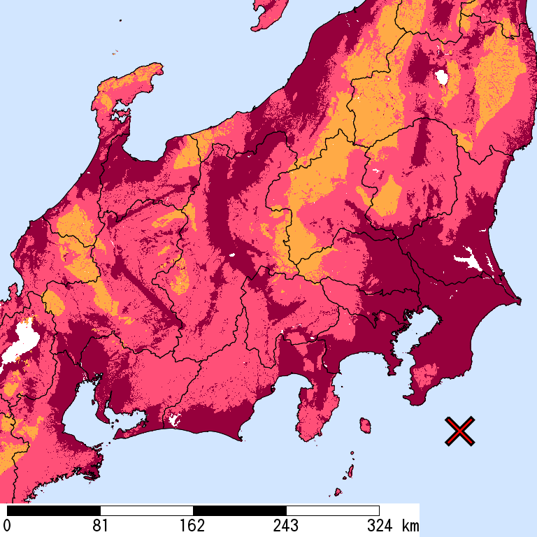 再現期間50000年相当の計測震度分布地図