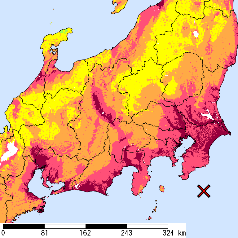 50年間超過確率2%の計測震度分布地図