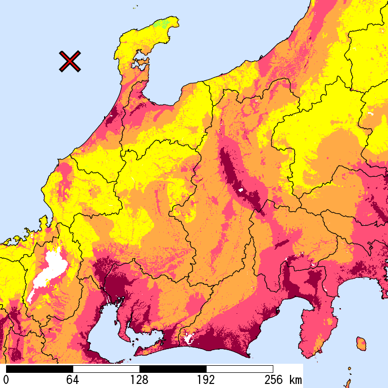 50年間超過確率2%の計測震度分布地図