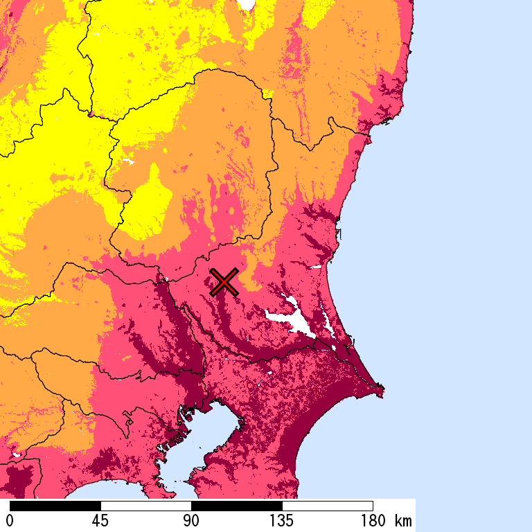 50年間超過確率2%の計測震度分布地図