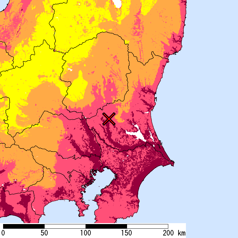 50年間超過確率2%の計測震度分布地図