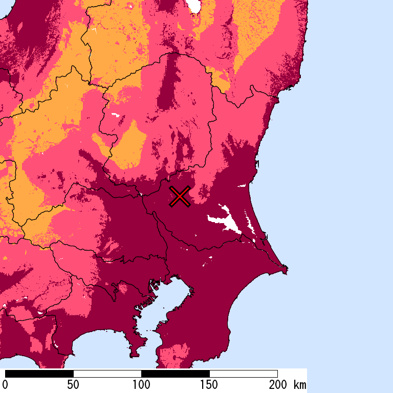再現期間50000年相当の計測震度分布地図