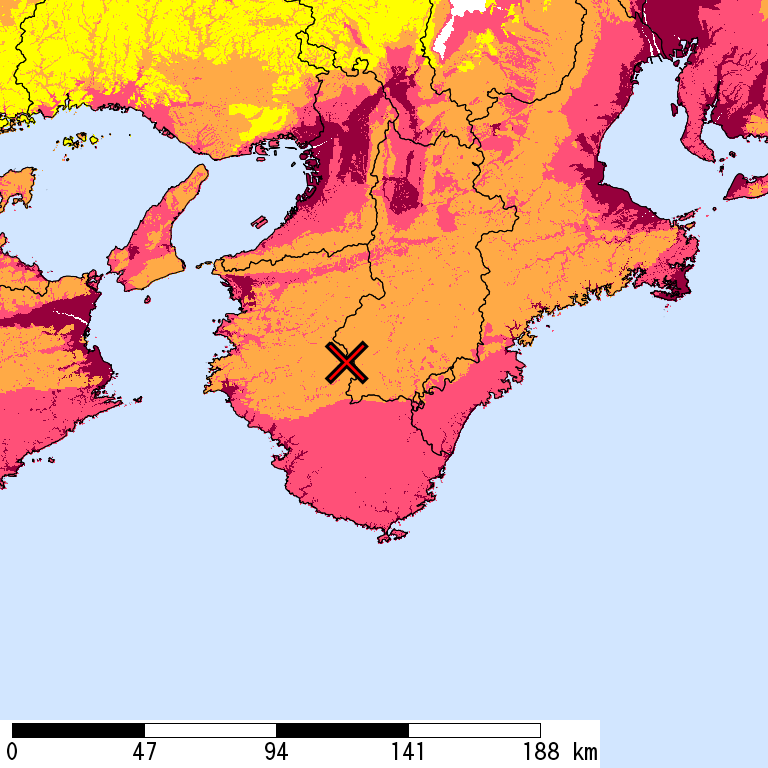 50年間超過確率2%の計測震度分布地図