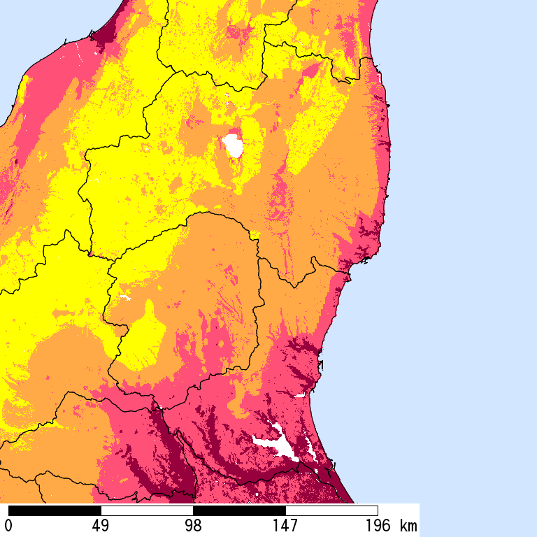 50年間超過確率2%の計測震度分布地図