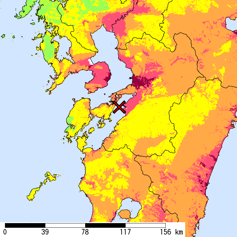50年間超過確率2%の計測震度分布地図