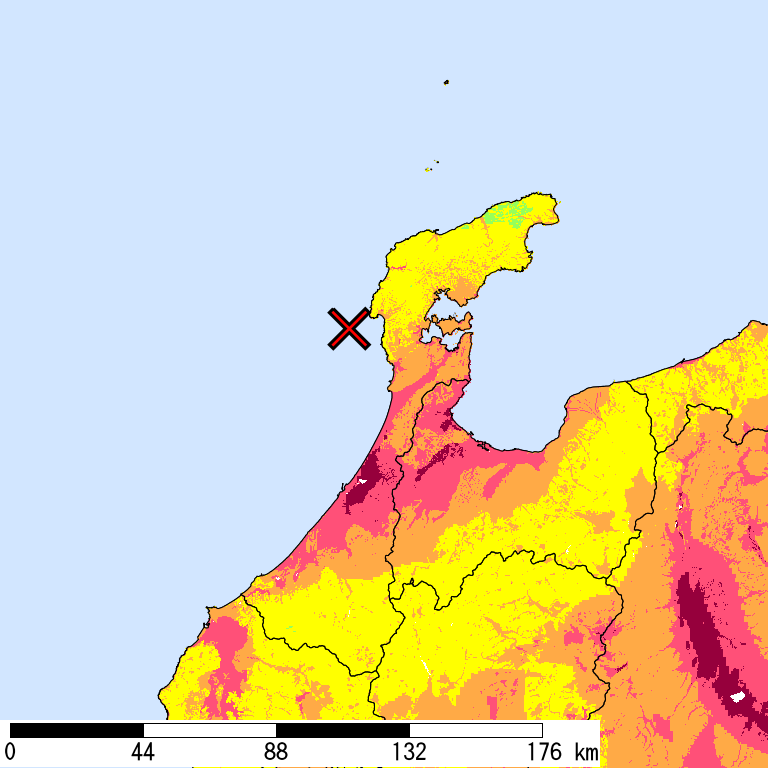 50年間超過確率2%の計測震度分布地図