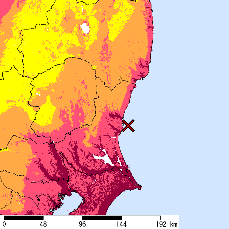 50年間超過確率2%の計測震度分布地図